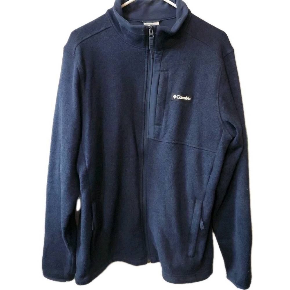 Columbia Fleece Jacket‎ Mens L  Navy  Sweater Full Zip Outdoor Zip Pockets Relax